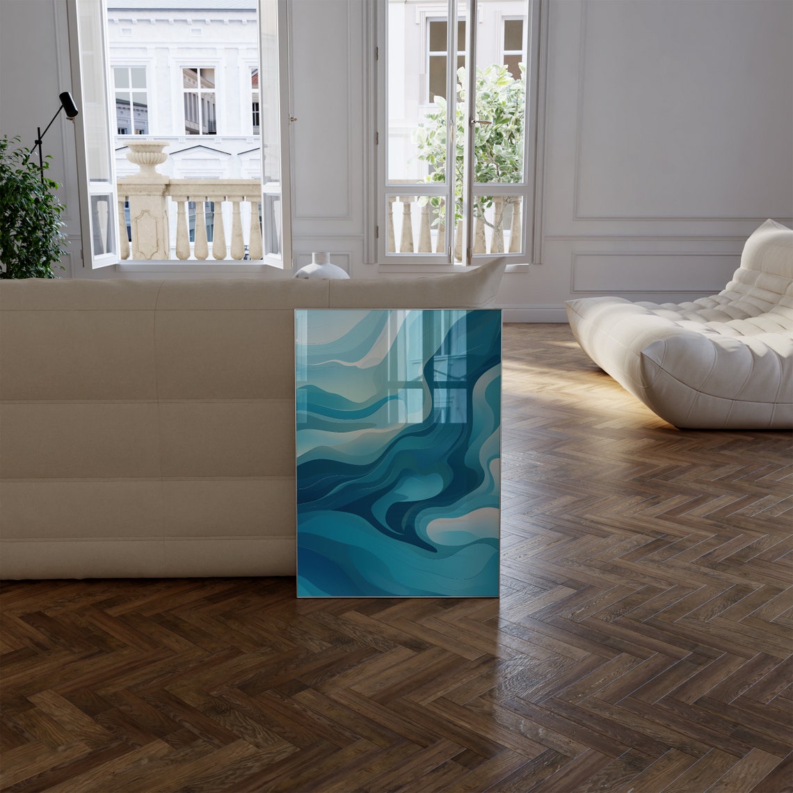 Deep Blue Ocean Swirls Bold Teal Navy Abstract Modern Art Poster - Image 2