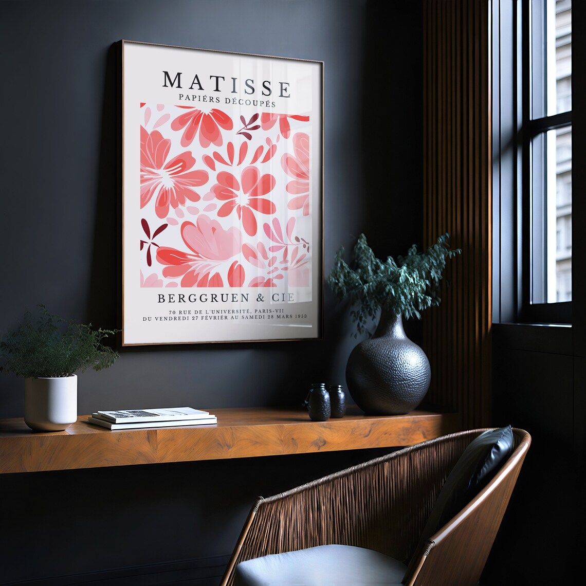 Matisse Papiers Decoupes Coral Pink Flowers Floral Art Poster - Image 2