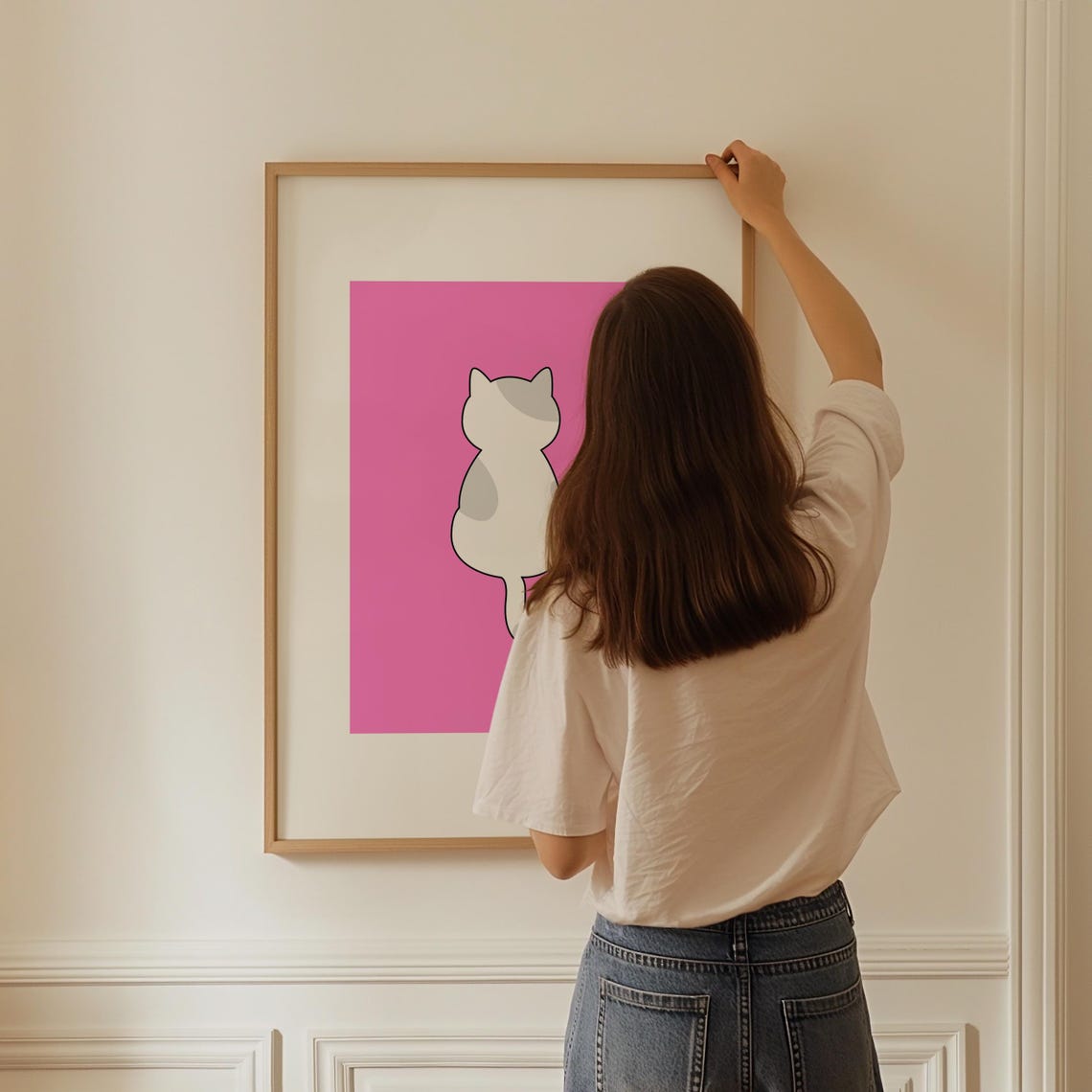 Calico Cat Back Poster Pink Wall Art Maximalist Decor Funny Cat Posters Nursery Prints Animal Artwork Wall Hanging Cat Lover Mom Gift - Image 3