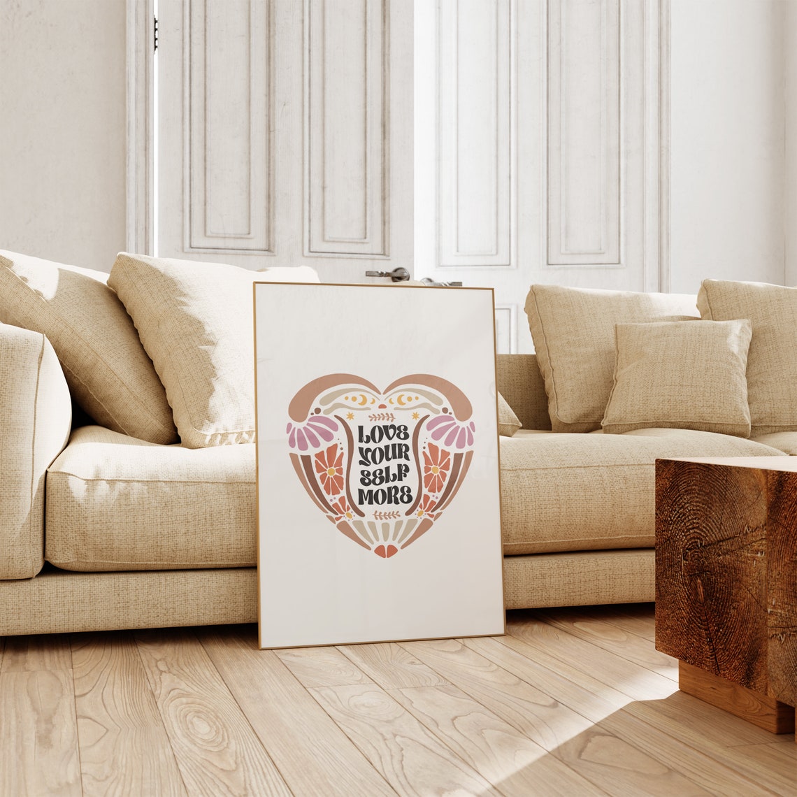 Love Your Self More Boho Heart Floral Self Care Quote Poster - Image 2