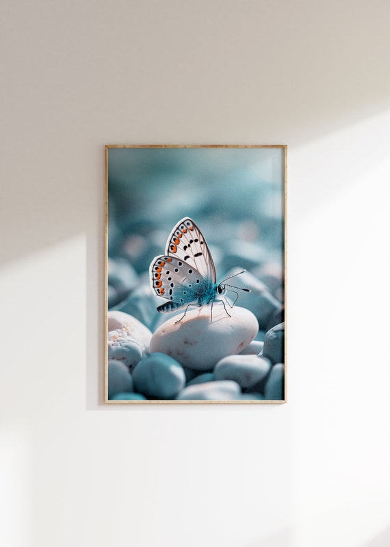 Delicate Whispers Butterfly Poster Beach House Decor Calming Neutral Wall Art Extra Large Ocean Print Minimalist Nautical Blue Wall Art