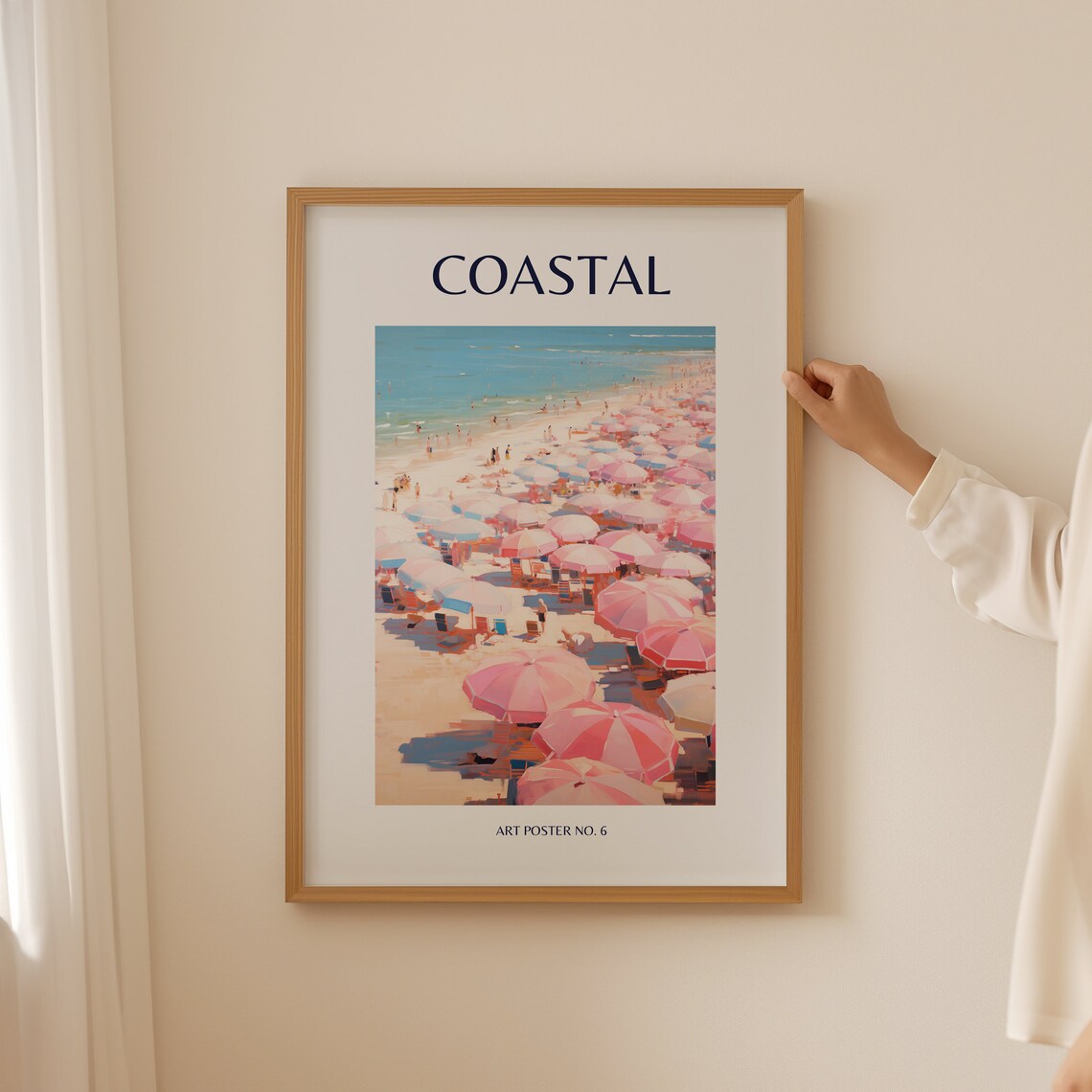 Coastal Pink Ocean Watercolor Art Print, Beach Decor