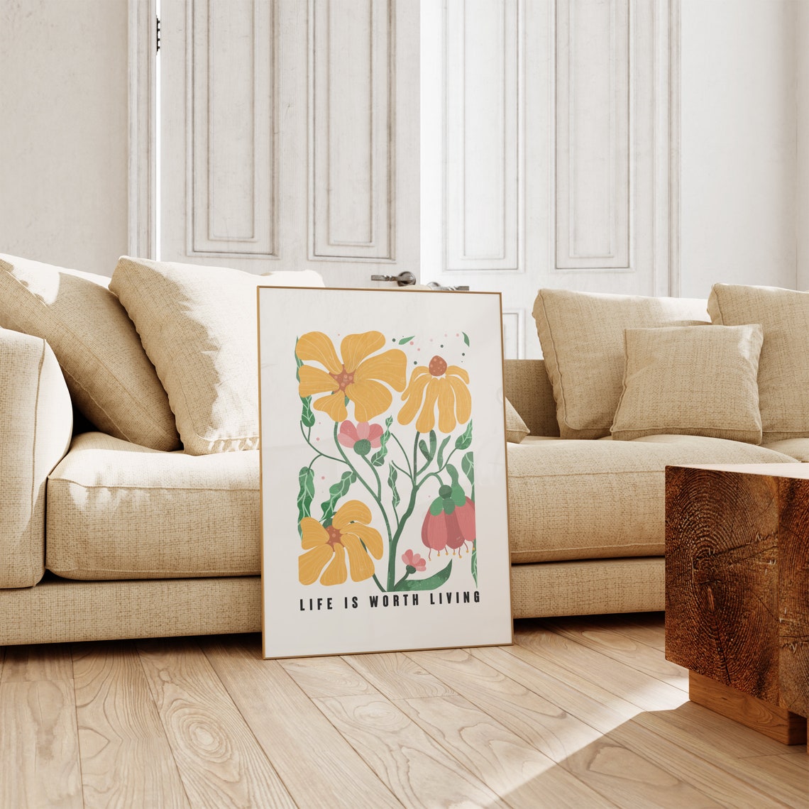 Life Is Worth Living Yellow Wildflower Botanical Quote Poster - Image 2