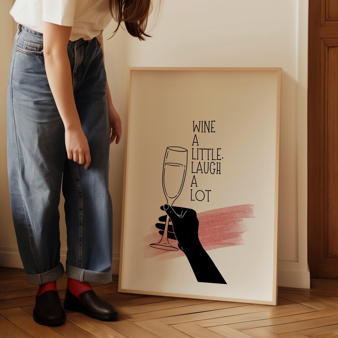 Wine A Little Laugh A Lot Minimalist Art Print - Image 5