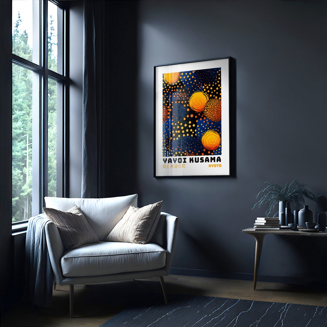 Yayoi Kusama Kyoto Cosmic Midnight Blue Dotted Suns Art Poster - Image 3