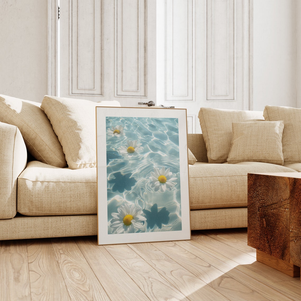 Floating Daisies on Rippling Turquoise Pool Water Photo Poster - Image 3