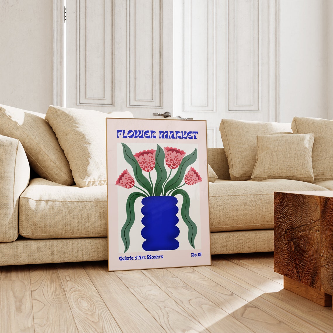 Flower Market No 19 Pink Spotted Tulips Blue Vase Art Poster - Image 3