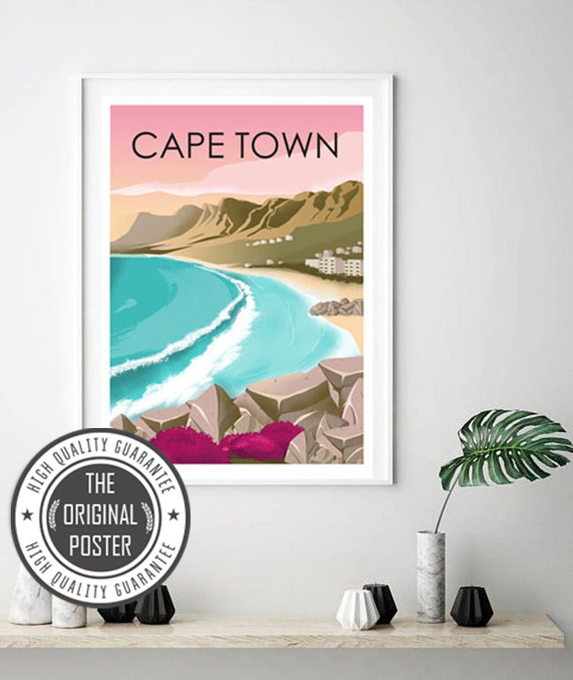 Cape Town Beach Mountains Table Mountain Sunset Travel Poster
