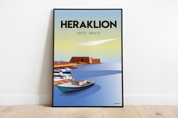 Heraklion Crete Greece Sunset Harbor Boats Old Fortress Poster
