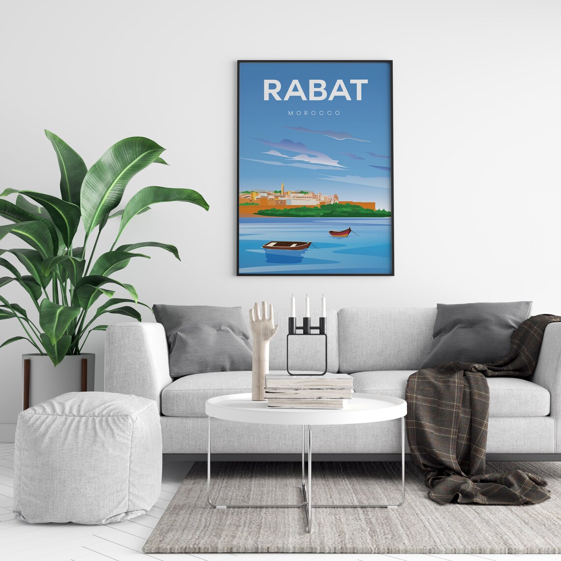 Rabat Morocco Harbor Boats Seaside Citadel Blue Sky Travel Poster - Image 2