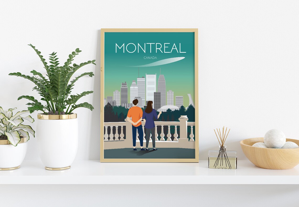 Montreal Canada Travel Poster City Skyline Couple Viewpoint Art - Image 2