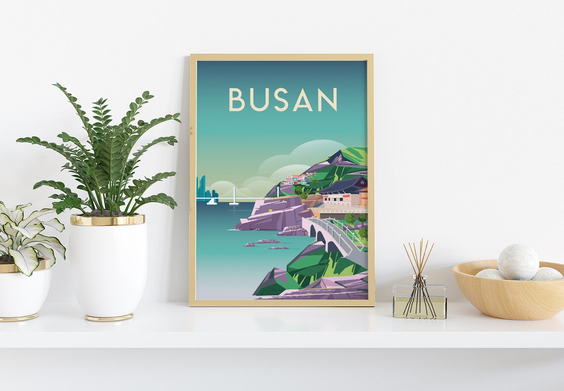 Busan South Korea Coast Temple Bridge Scenic Travel Art Poster - Image 3