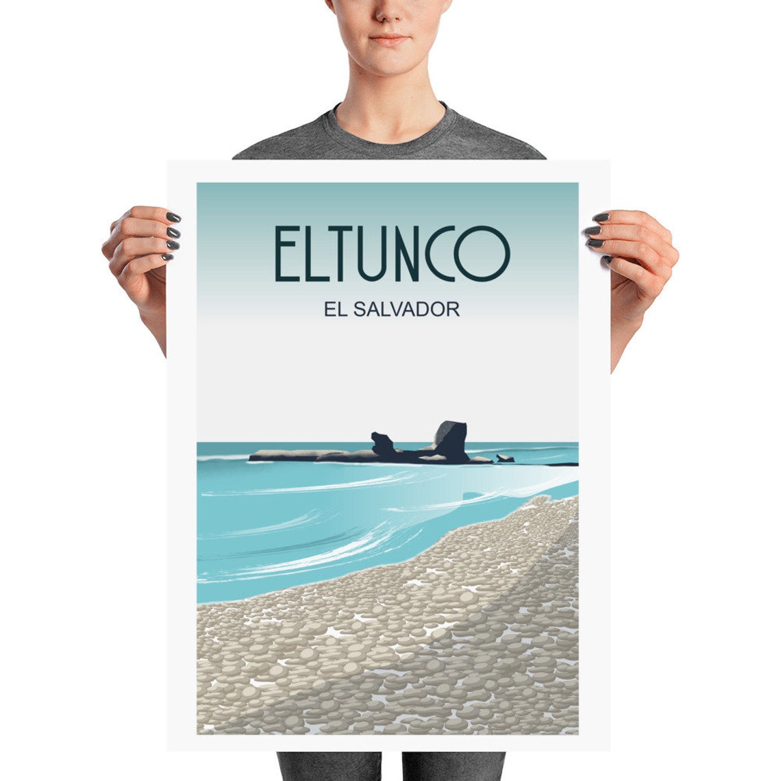 El Tunco El Salvador Beach Surf Rock Ocean Waves Travel Poster - Image 2