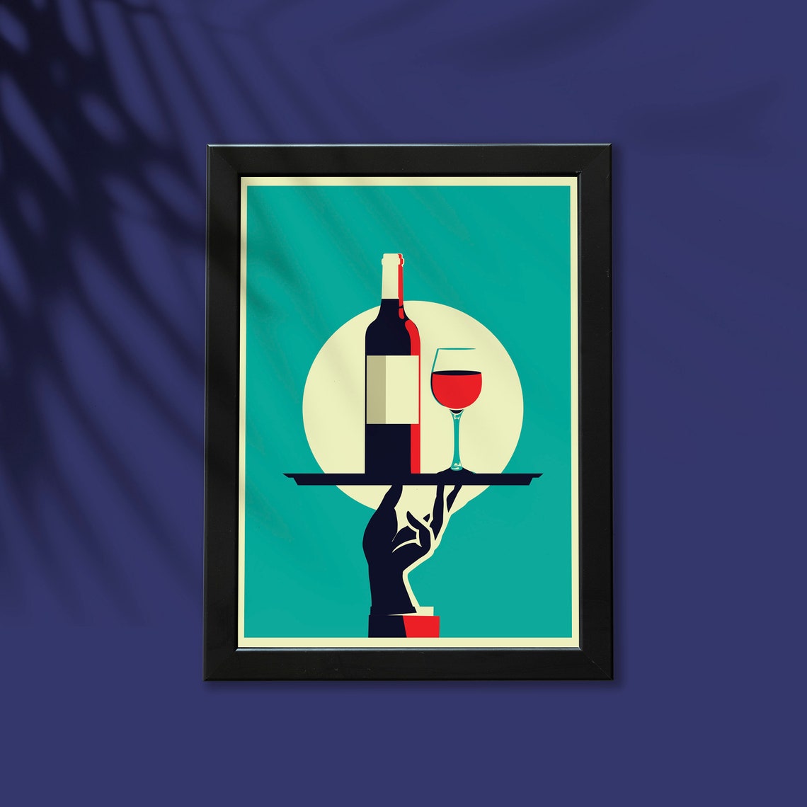 Red Wine Kitchen Poster Retro Art Deco Waiter Tray Bottle Glass