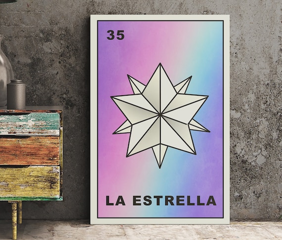 La Estrella Loteria Card 35 Star Mexican Bingo Colorful Art Poster