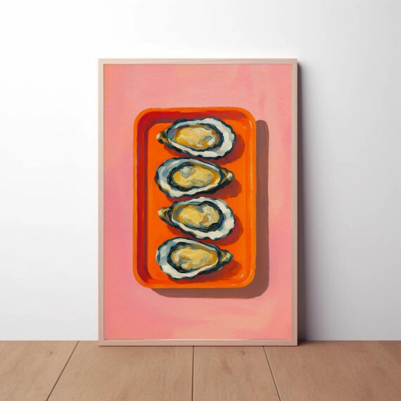 Pop Art Oysters Orange Tray Pink Coastal Kitchen Decor Poster