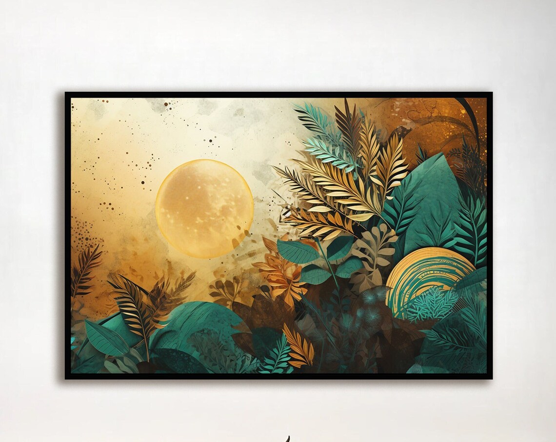 Abstract Nature-Inspired Boho Art Print, Teal Accent