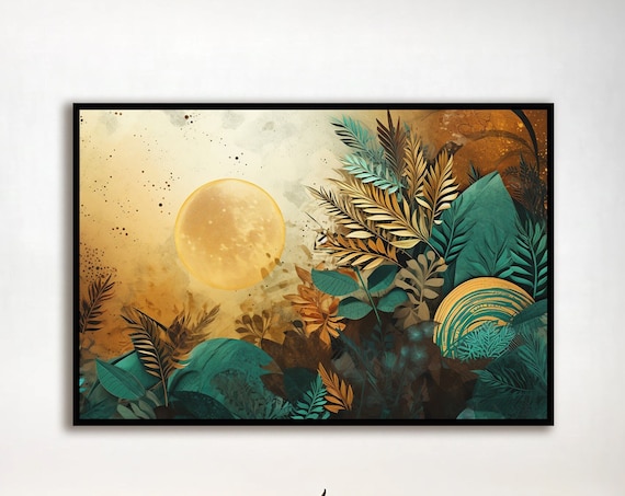 Abstract Nature-Inspired Boho Art Print, Teal Accent