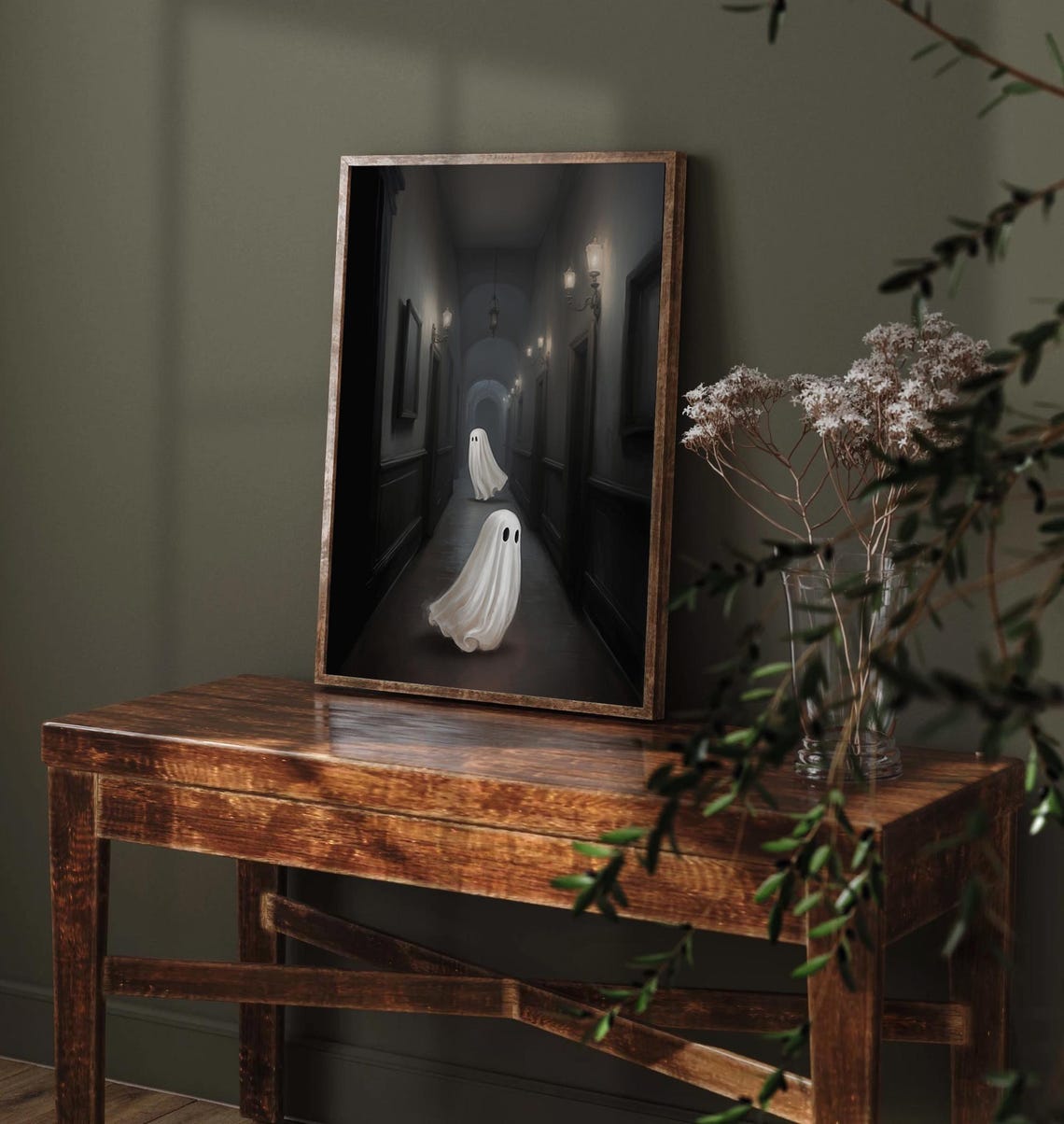 Ghosts In A Dark Manor Hallway Spooky Haunted Halloween Poster - Image 3