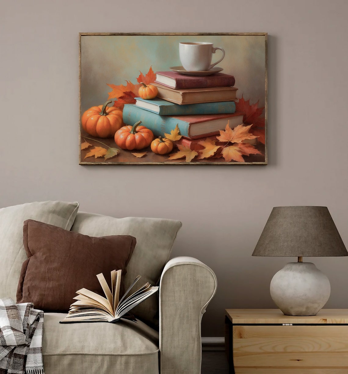 Stack Of Books With Coffee Cup Pumpkins Cozy Fall Reading Poster - Image 2
