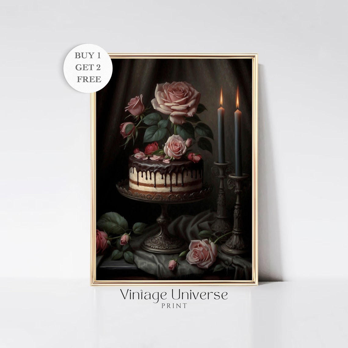 Moody Dark Roses Painting Vintage Still Life Rose Painting Moody Floral Wall Art Dark Academia Botanical Print French Country Decor