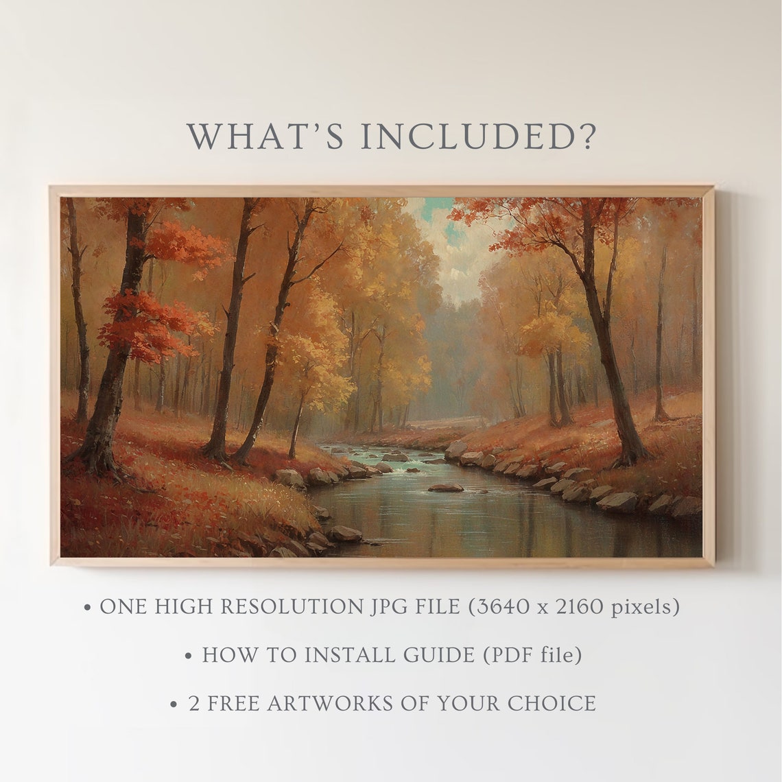 Fall Forest Stream Rocky Creek Orange Autumn Foliage Painting Poster - Image 5