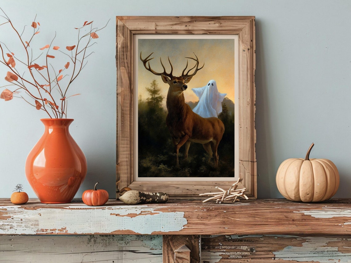 Majestic Stag With Ghost Rider At Sunset Autumn Forest Poster - Image 3