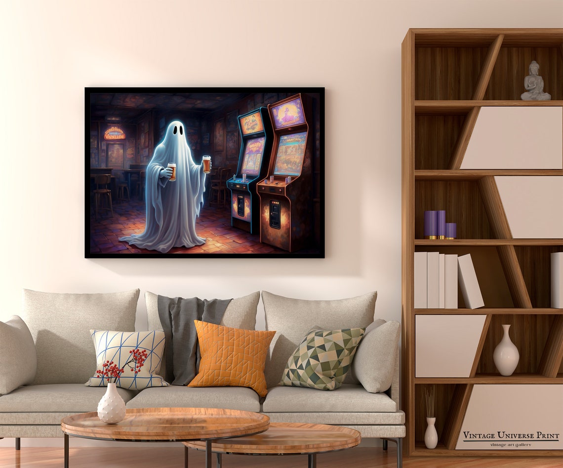 Ghost In An Abandoned Arcade Print Ghost Art Poster Print Dark Academia Decor Gothic Ghost Retro Art Vintage Ghost Print - Image 2