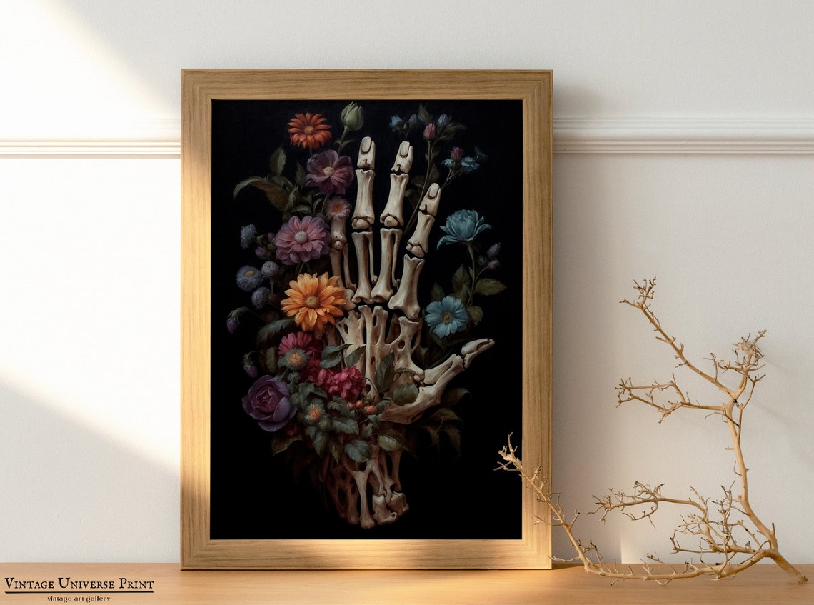 Skeleton Hand Holding Colorful Blooms Dark Gothic Floral Poster - Image 5