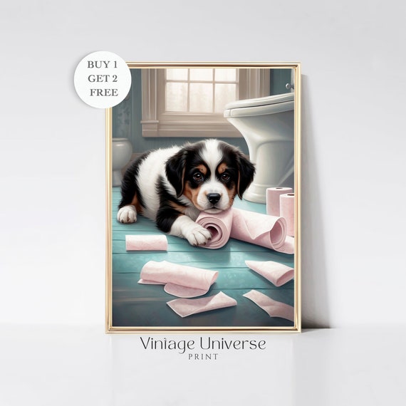 Cute Dog Bathroom Wall Art Dog Bathroom Art Bathroom Kids Art Funny Bathroom Wall Art Bathroom Humor Animal Wall Decor