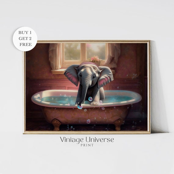 Cute Elephant In Tub Wall Art Bathroom Art Print Animal In Bathtub Bathroom Wall Art Print Funny Bath Print