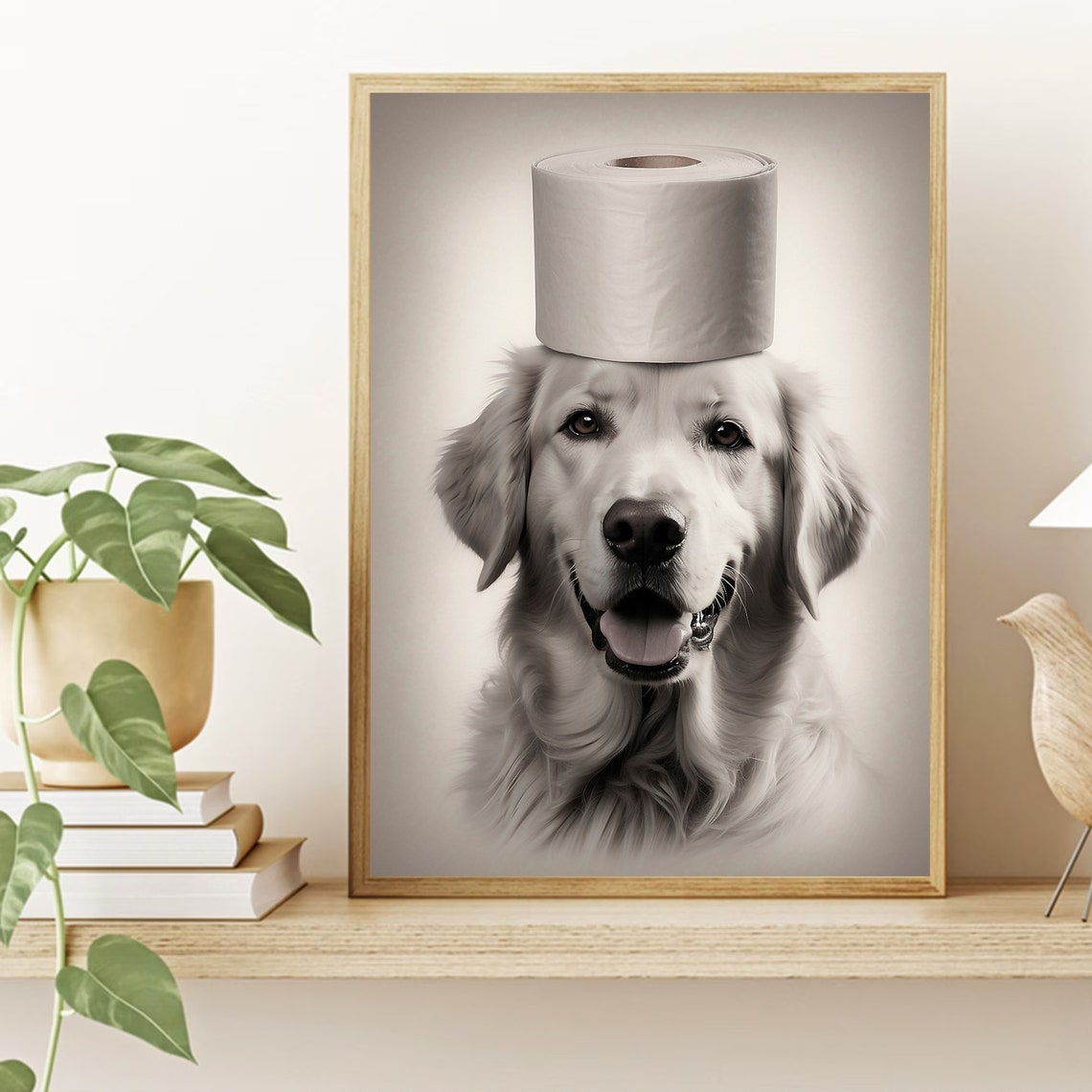 Golden Retriever With Toilet Paper Roll On Head Funny Bathroom Poster - Image 5
