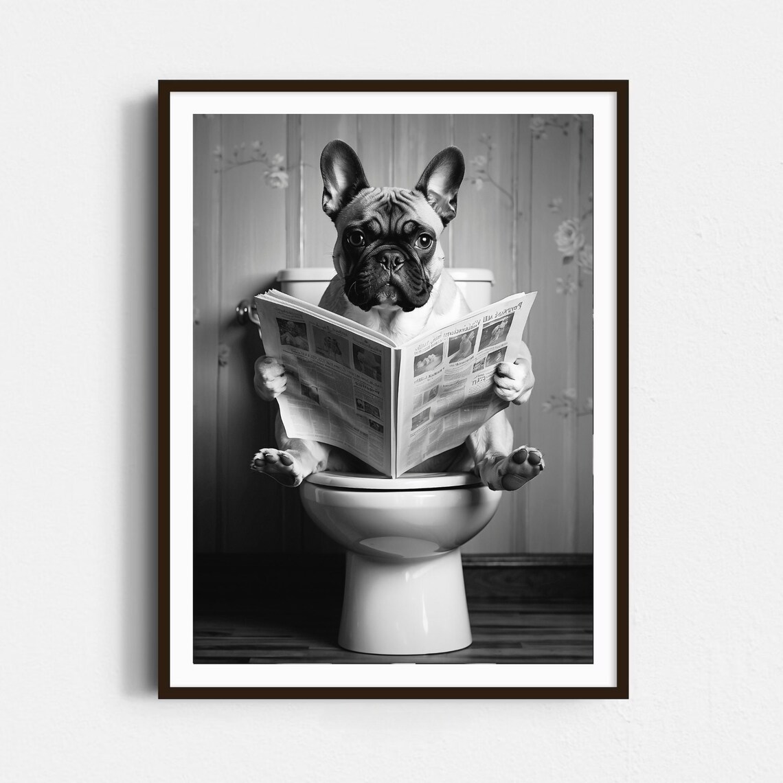French Bulldog Reading Newspaper On The Toilet Funny Dog Poster - Image 4