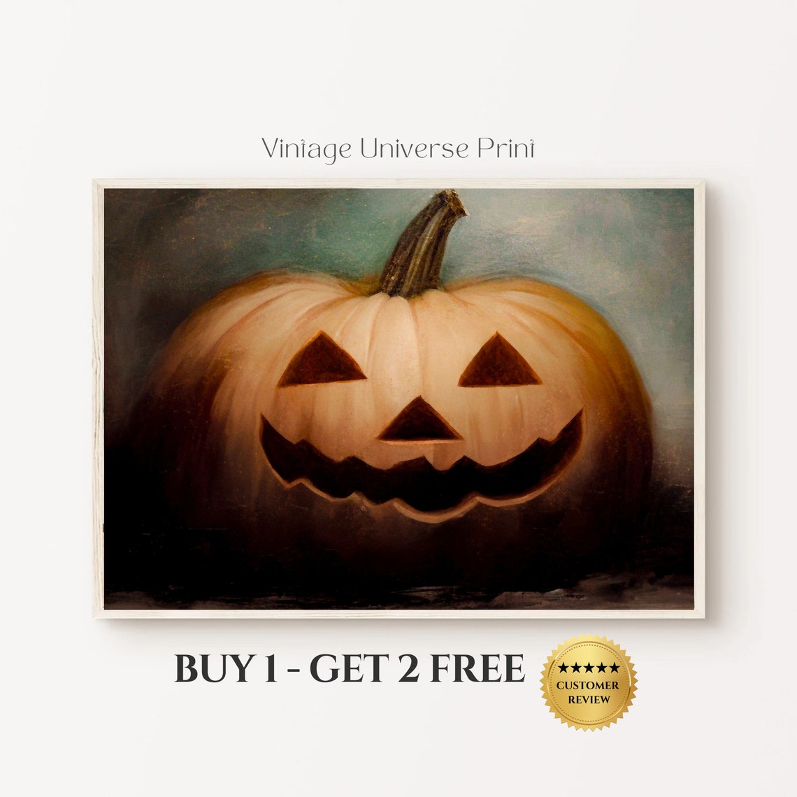 Glowing Jack O Lantern Spooky Grin Dark Night Halloween Print