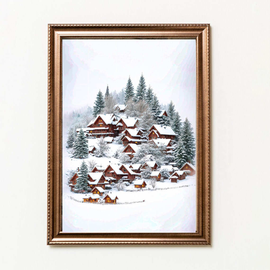 Winter Snowy Christmas Village Painting Christmas Winter Art Country Snow Wall Decor Winter Landscape Print Festive Holiday - Image 4