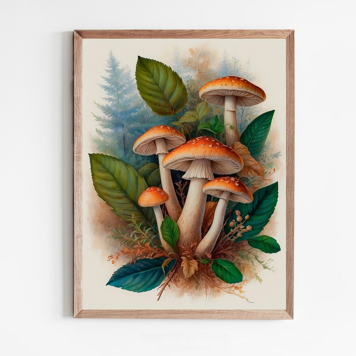 Vintage Orange Mushrooms Botanical Study Woodland Fungi Poster - Image 5