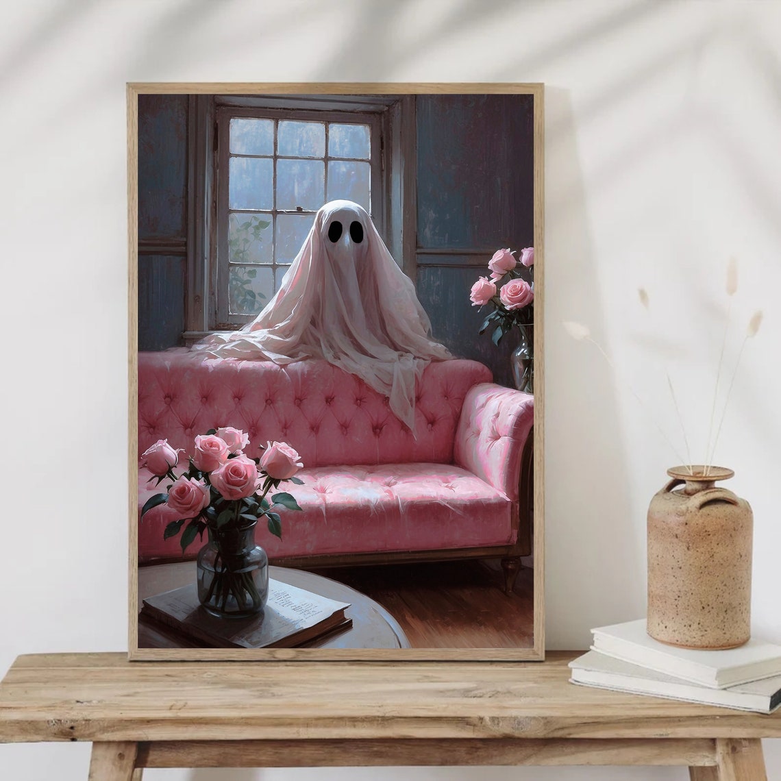Romantic Ghost Print Cute Ghost With Flowers Ghost Art Print Ghost Painting Living Room Wall Decor Bedroom Wall Art 163 - Image 4
