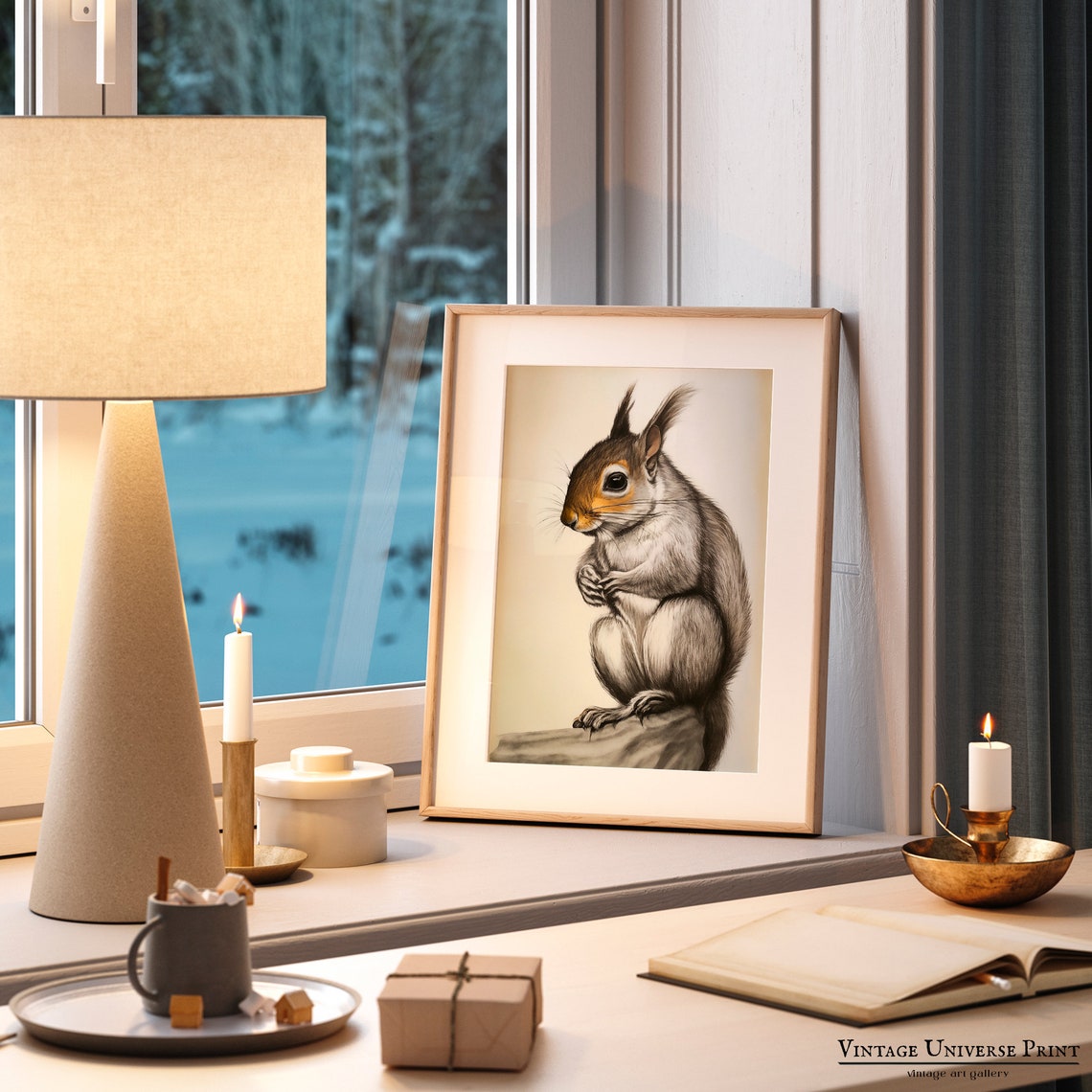 Curious Squirrel Close-Up Portrait Vintage Animal Illustration Poster - Image 3
