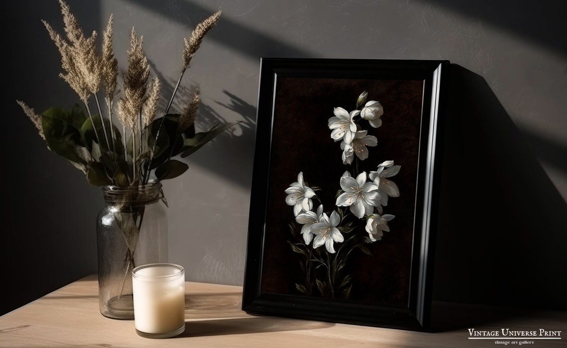 Moody Flowers Oil Painting Dark Vintage Flowers Wall Art Moody Botanical Art Print Dark Flower Painting Cottagecore Decor - Image 5