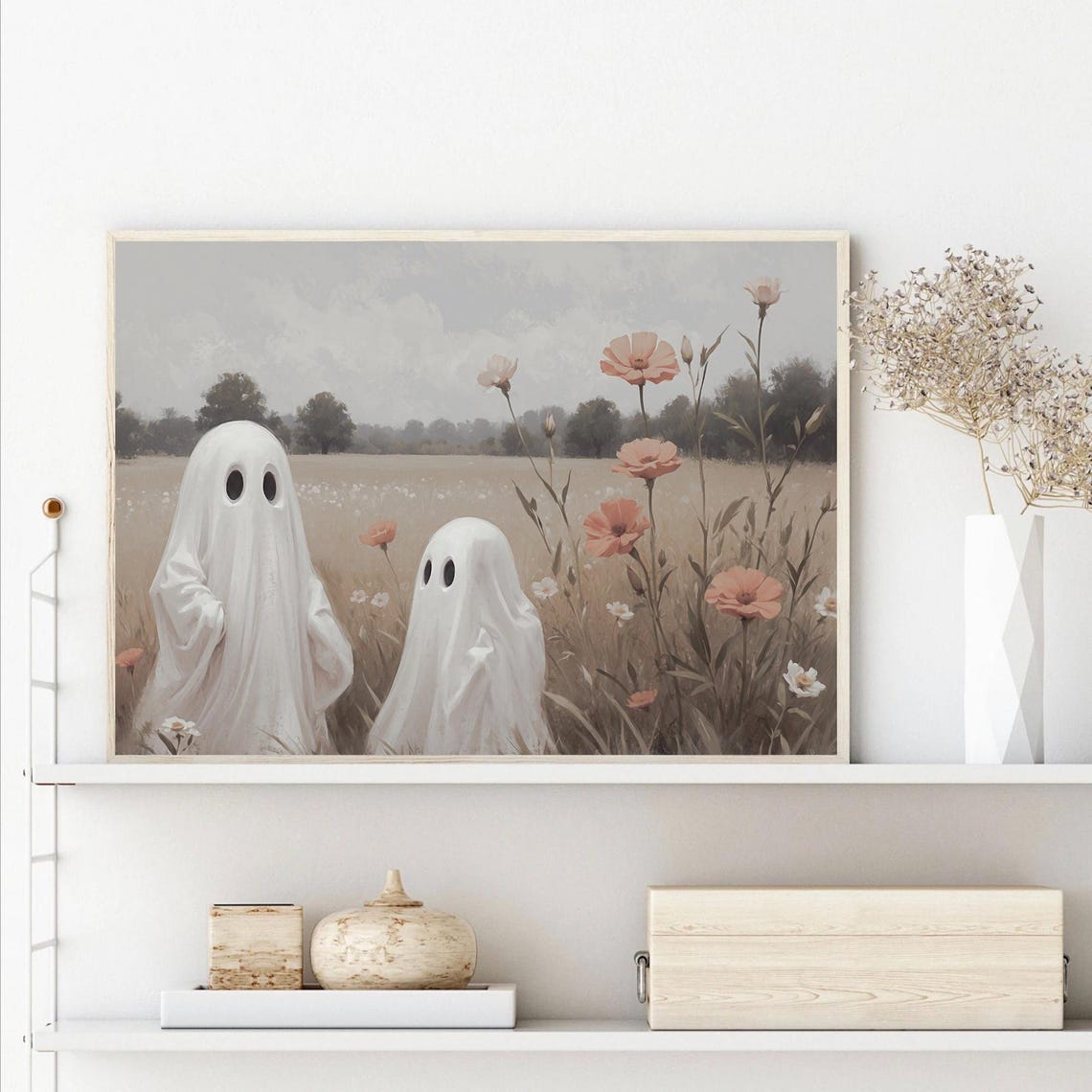 Cute Ghosts In A Flower Field Whimsical Spooky Halloween Poster - Image 5