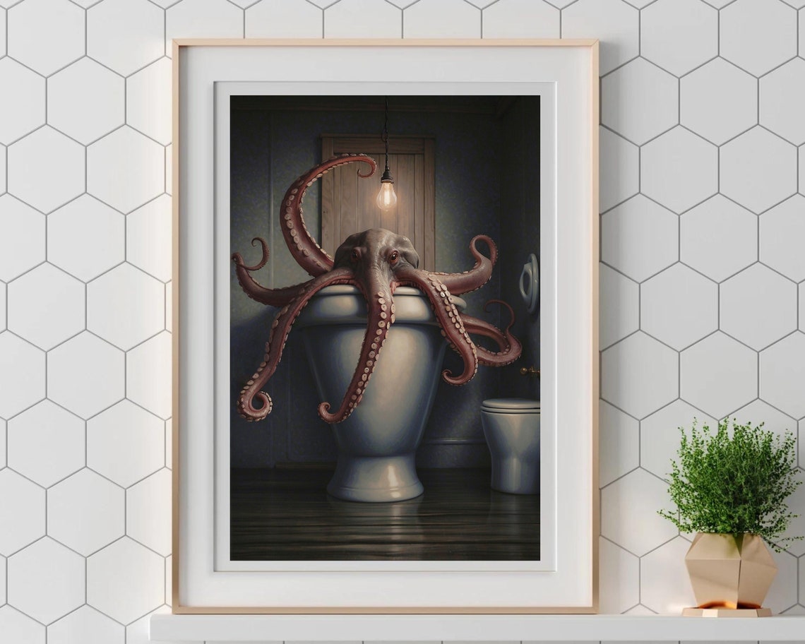 Dark Octopus Emerging From A Stone Urn Moody Gothic Art Poster - Image 5