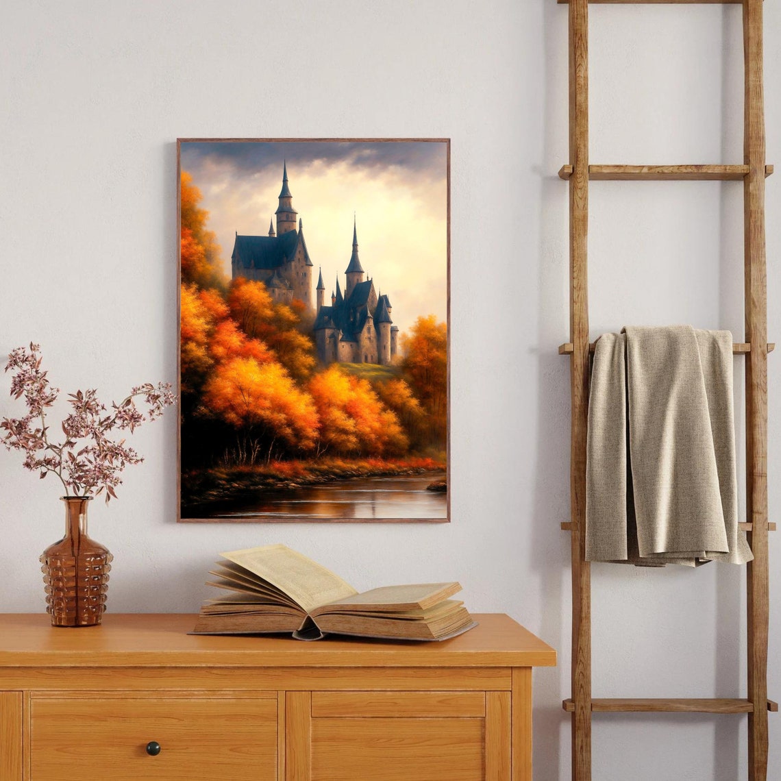 Fairytale Castle Above Autumn Forest River Golden Fall Poster - Image 2