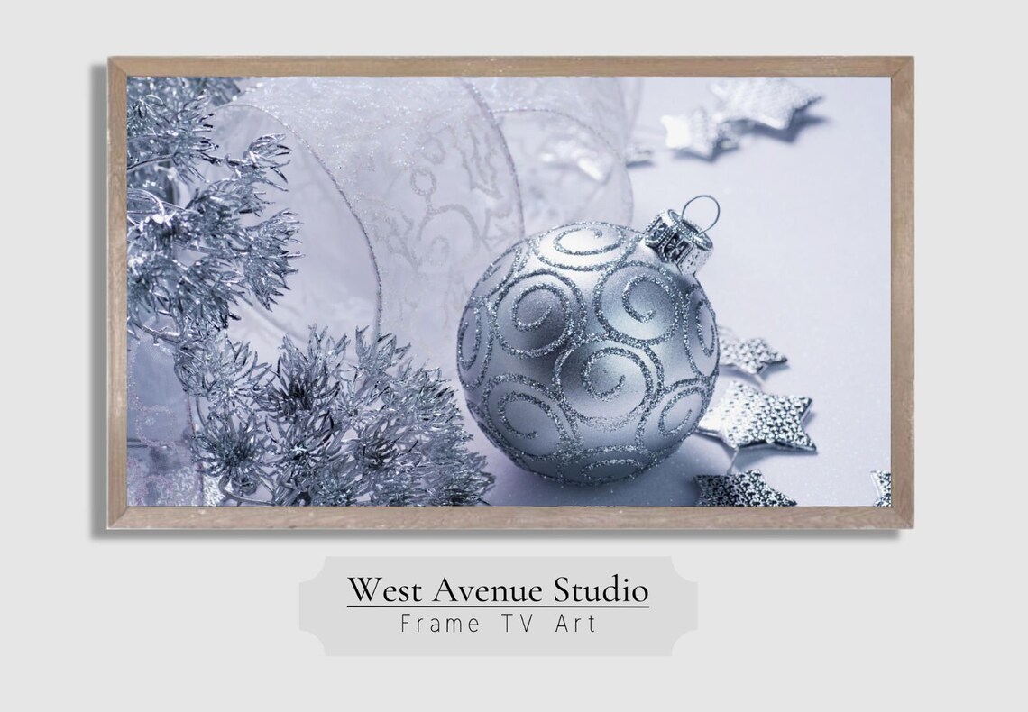 Silver Christmas Ornament Glitter Bauble Icy Holiday Still Life Poster