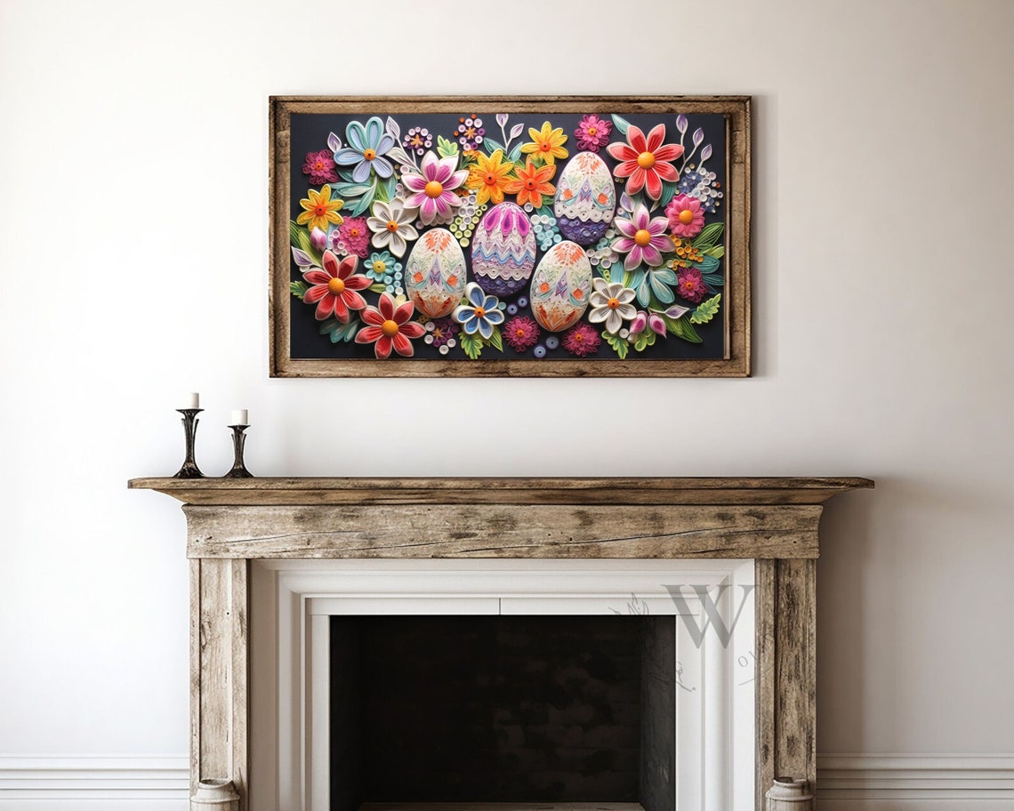 Quilled Paper Easter Eggs And Flowers Colorful Spring Craft Art Poster - Image 4