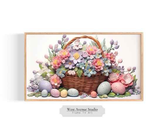 Easter Flower Basket With Pastel Eggs 3D Spring Floral Wall Art Poster