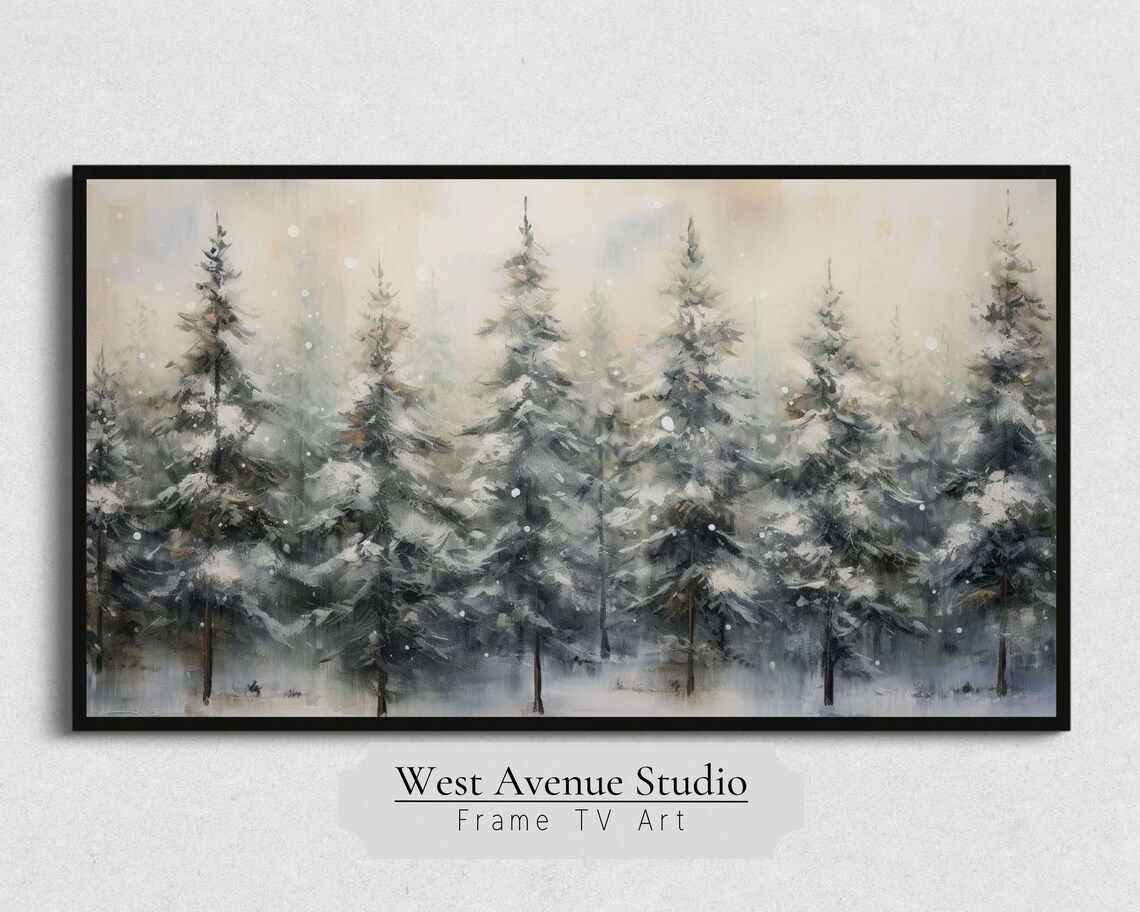 Christmas Tree Neutral Winter Pines Farmhouse Art Print - Image 3