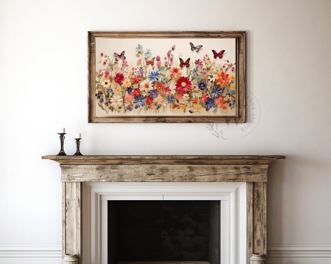 Spring Wildflower Meadow With Butterflies Cream Botanical Wall Art Poster - Image 4