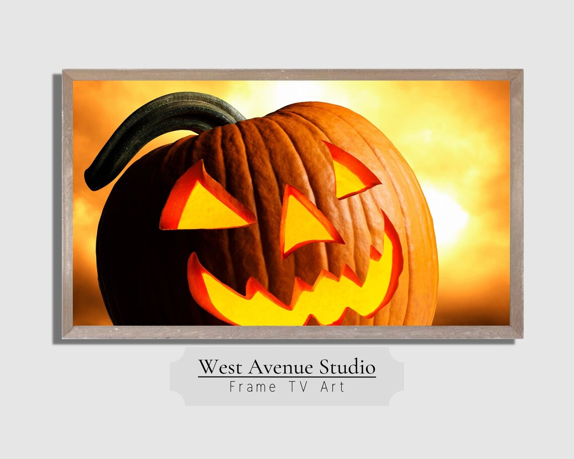 Glowing Jack O Lantern Close Up Fiery Orange Sky Halloween Pumpkin Art Poster