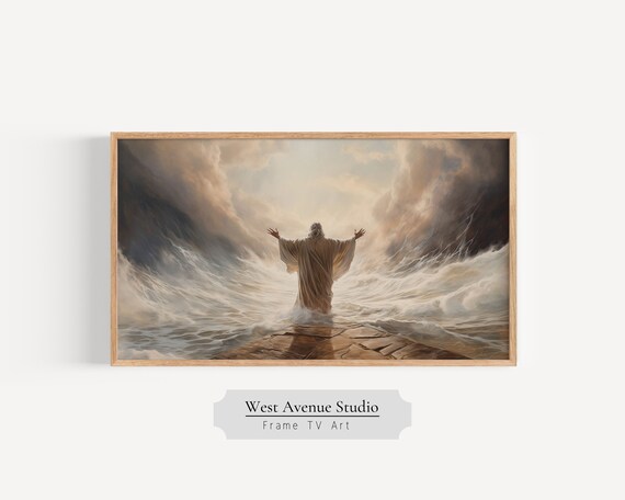 Moses Parting The Red Sea Dramatic Water Walls Christian Faith Art Poster