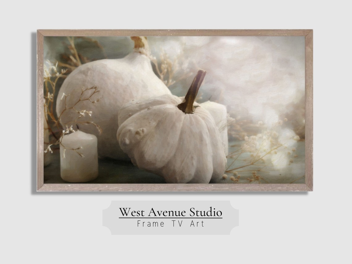 White Pumpkins Candles Soft Fall Still Life Neutral Autumn Art Poster